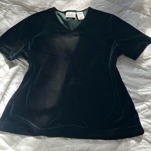 Kathie Lee Collection Velvet V-Neck Top - Dark Green